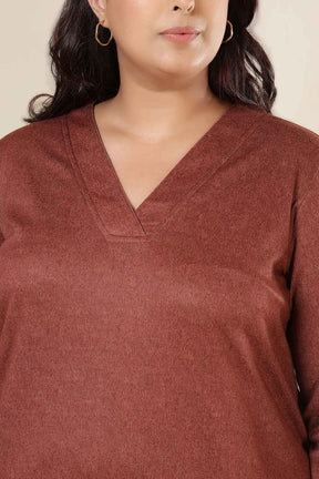 Plus Size Rust V Neck SnugWeave™ Top