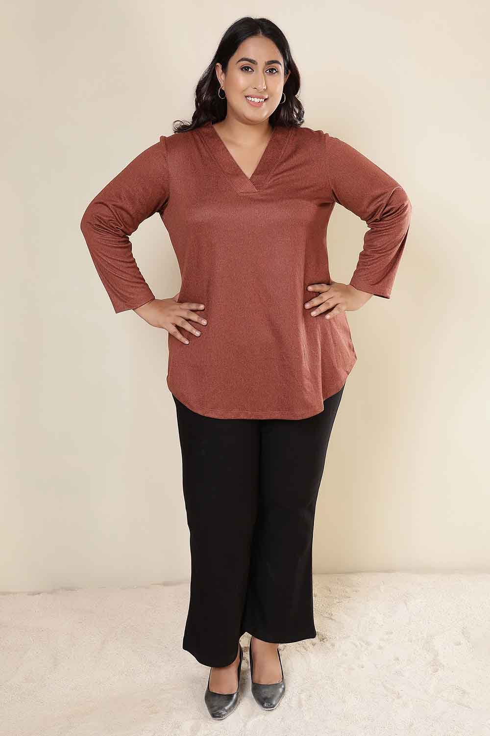 Plus Size Rust V Neck SnugWeave™ Top