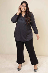 Plus Size Charcoal Grey SnugWeave™ V Neck Top