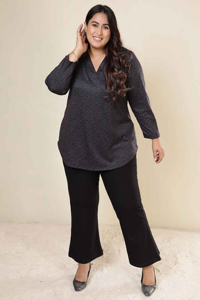 Plus Size Charcoal Grey SnugWeave™ V Neck Top