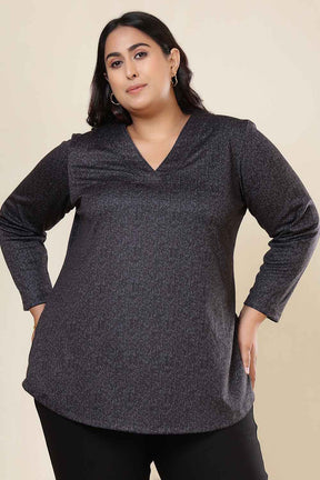 Plus Size Charcoal Grey SnugWeave™ V Neck Top