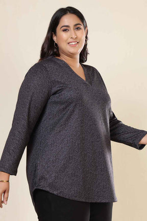 Plus Size Charcoal Grey SnugWeave™ V Neck Top