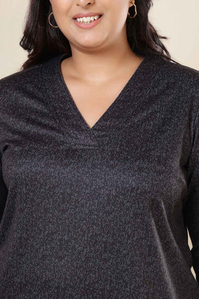 Plus Size Charcoal Grey SnugWeave™ V Neck Top