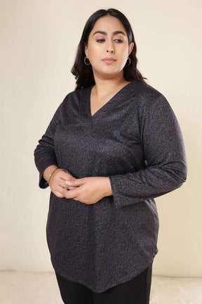 Plus Size Charcoal Grey SnugWeave™ V Neck Top