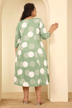 Plus Size Sage Green Polka Print A Line Dress
