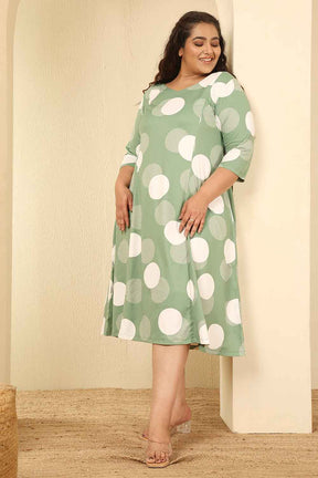 Plus Size Sage Green Polka Print A Line Dress