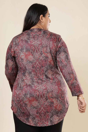 Plus Size Maroon Paisley SnugWeave™ V Neck Top
