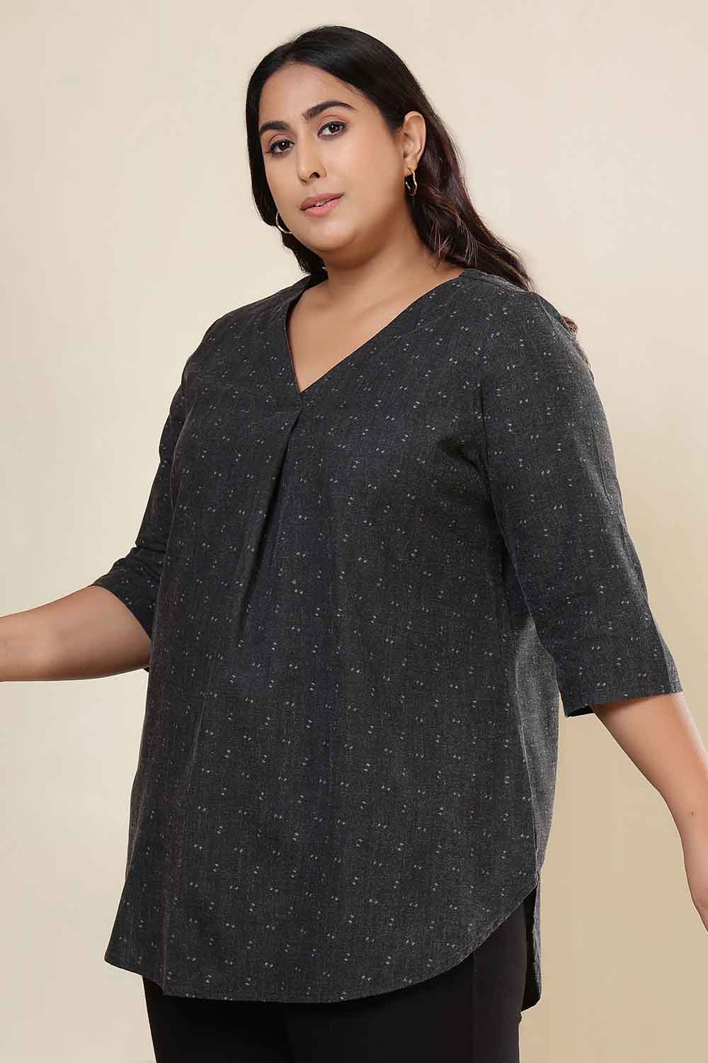 Plus Size Ash Black Denim Cotton Top for Women