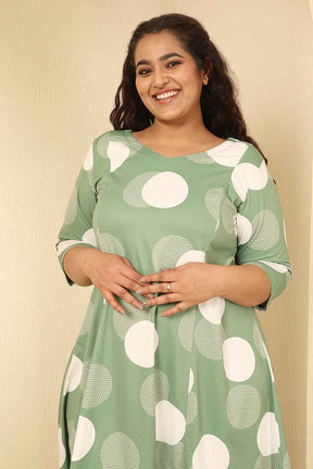 Plus Size Sage Green Polka Print A Line Dress