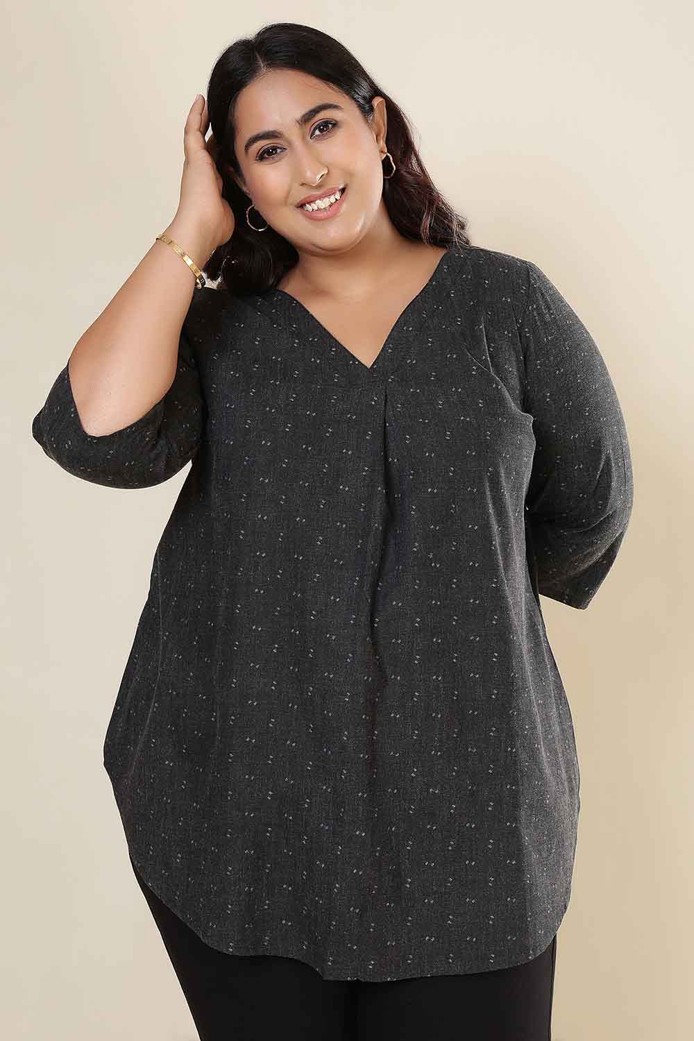 Plus Size Ash Black Denim Cotton Top