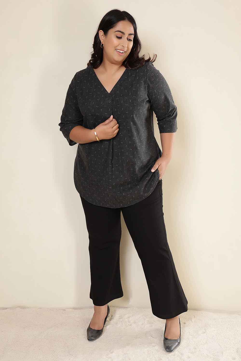Plus Size Ash Black Denim Cotton Top