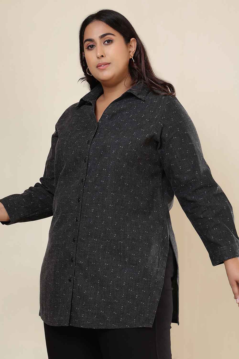 Plus Size Plus Size Ash Black Denim Cotton Shirt