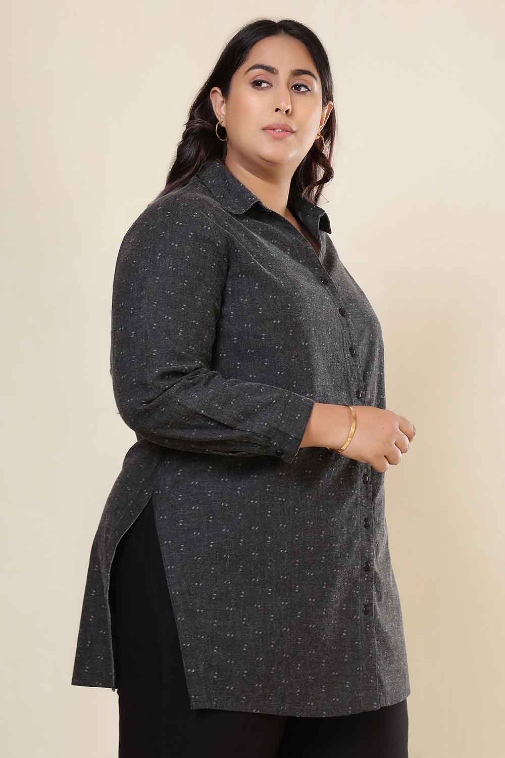 Plus Size Ash Black Denim Cotton Shirt for Women