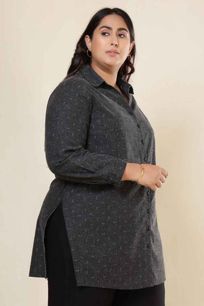 Plus Size Ash Black Denim Cotton Shirt