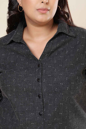 Plus Size Ash Black Denim Cotton Shirt
