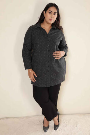 Plus Size Ash Black Denim Cotton Shirt