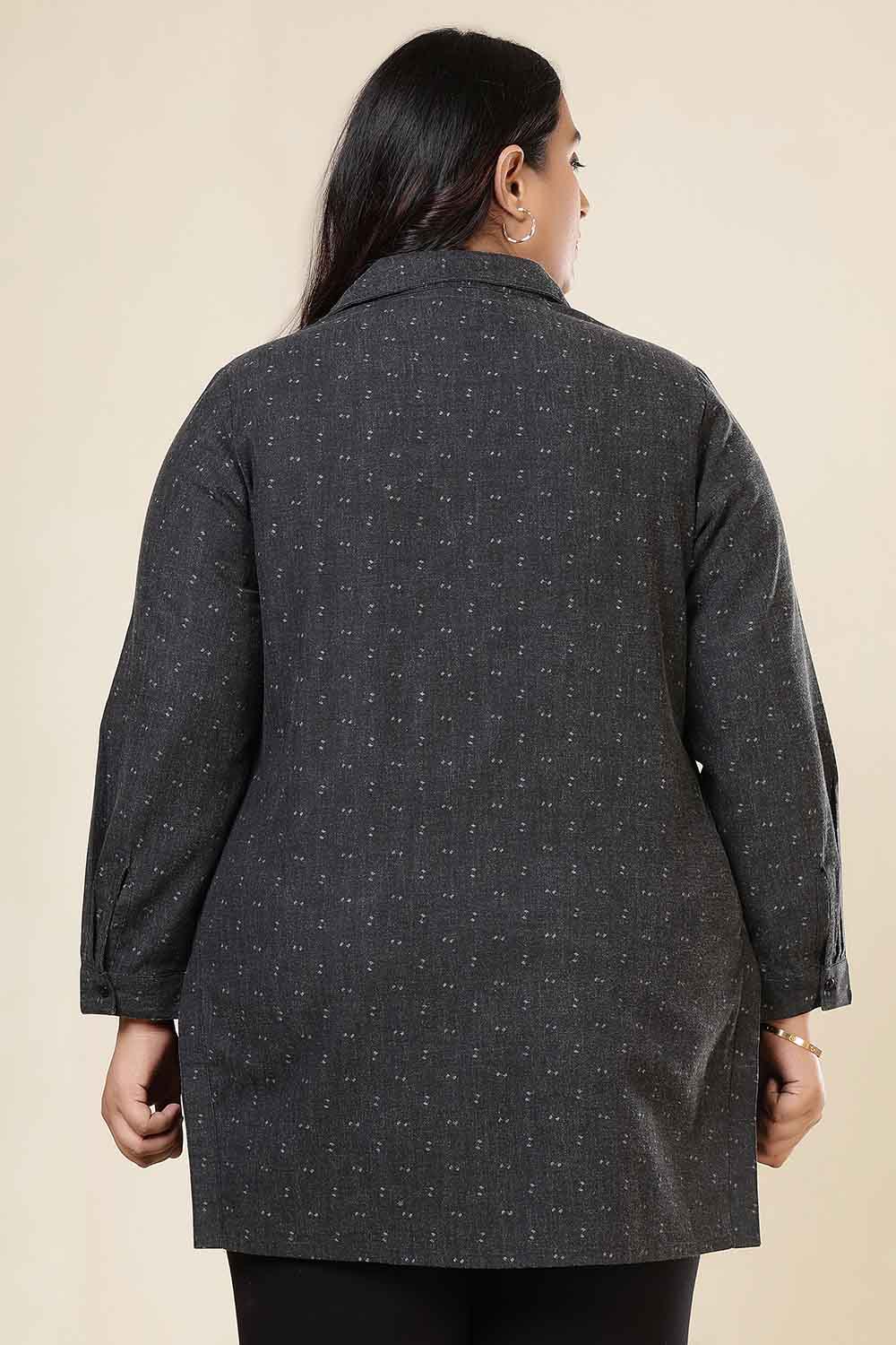 Plus Size Ash Black Denim Cotton Shirt