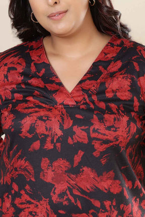 Plus Size Red Floral V Neck SnugWeave™ Top