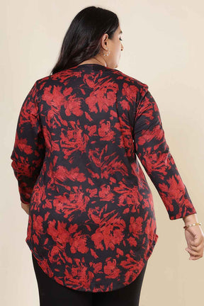 Plus Size Red Floral V Neck SnugWeave™ Top