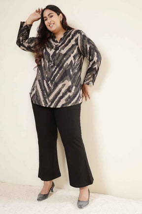 Plus Size Black & Beige Abstract SnugWeave™ V Neck Top