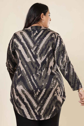 Plus Size Black & Beige Abstract SnugWeave™ V Neck Top