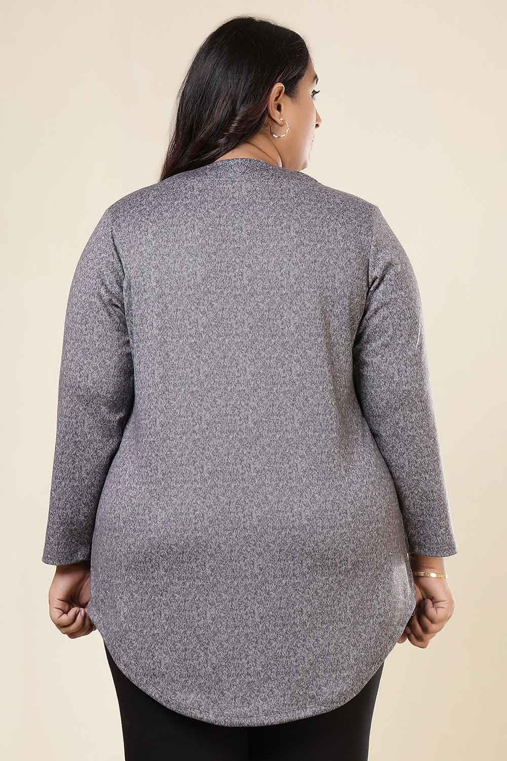 Plus Size Grey Melange SnugWeave™ V Neck Top