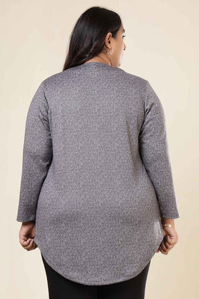 Plus Size Grey Melange SnugWeave™ V Neck Top