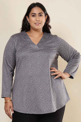 Plus Size Grey Melange SnugWeave™ V Neck Top