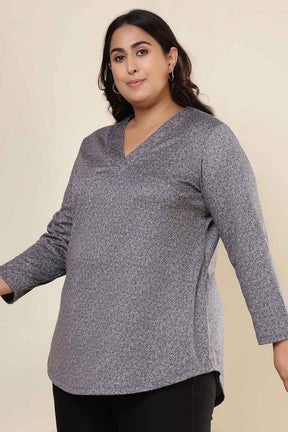 Plus Size Grey Melange SnugWeave™ V Neck Top