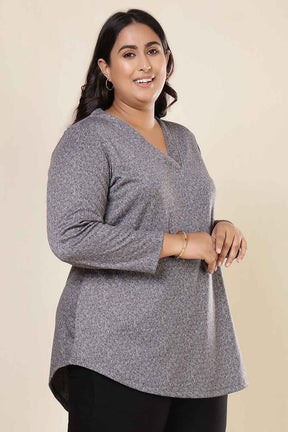 Plus Size Grey Melange SnugWeave™ V Neck Top
