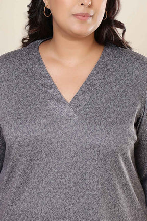 Plus Size Grey Melange SnugWeave™ V Neck Top