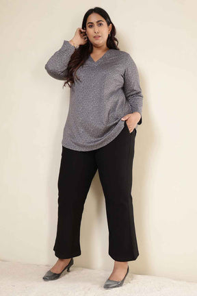 Plus Size Grey Melange SnugWeave™ V Neck Top