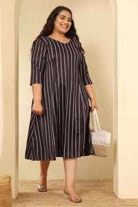 Plus Size Black Stripes A Line Dress