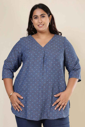 Plus Size Floral Weave Cotton Denim Top