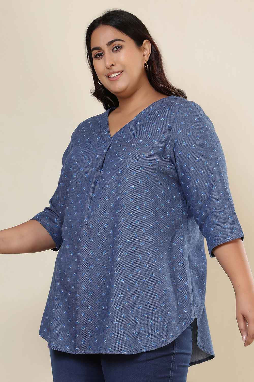 Plus Size Plus Size Floral Weave Cotton Denim Top