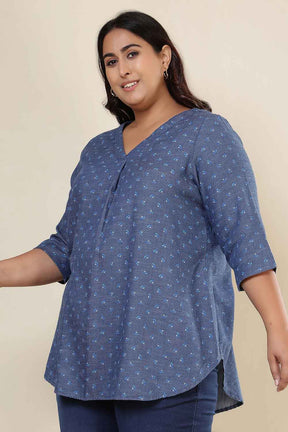 Plus Size Floral Weave Cotton Denim Top