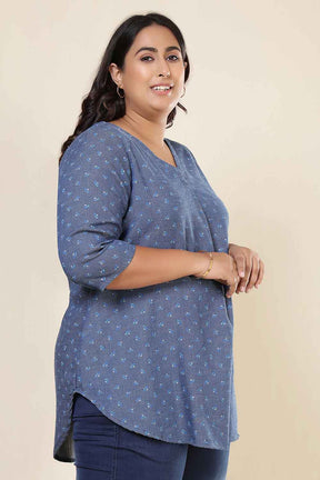 Plus Size Floral Weave Cotton Denim Top