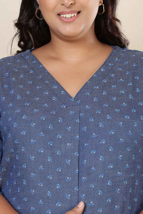 Plus Size Floral Weave Cotton Denim Top