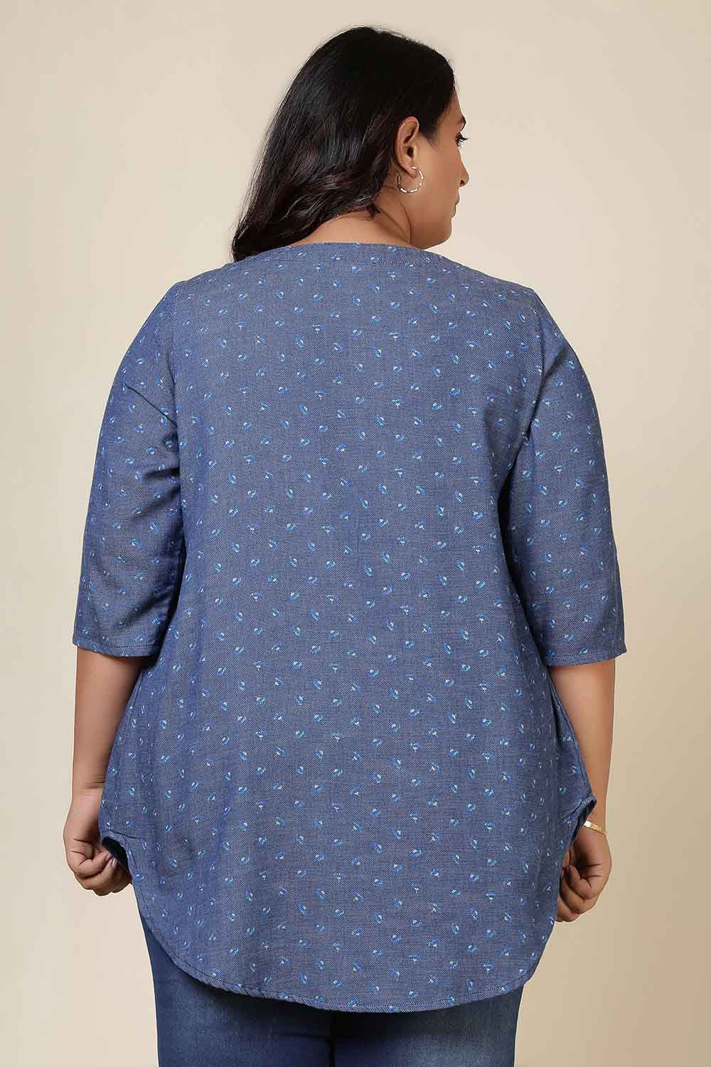 Plus Size Floral Weave Cotton Denim Top