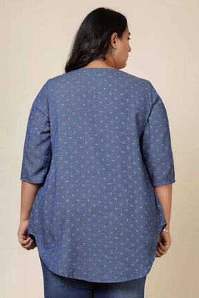 Plus Size Floral Weave Cotton Denim Top