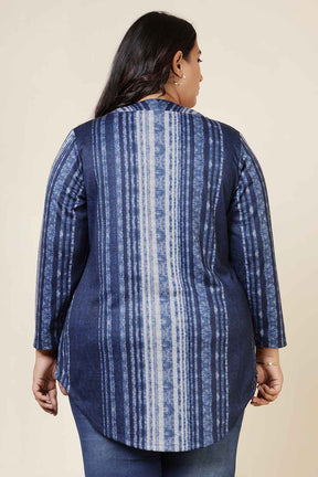 Plus Size Blue Vertical Stripe SnugWeave™ V Neck Top