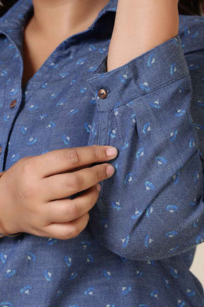 Plus Size Floral Weave Cotton Denim Shirt