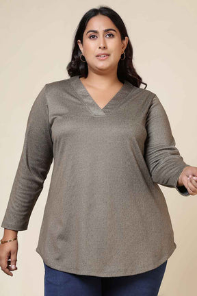 Plus Size Olive Green SnugWeave™ V Neck Top