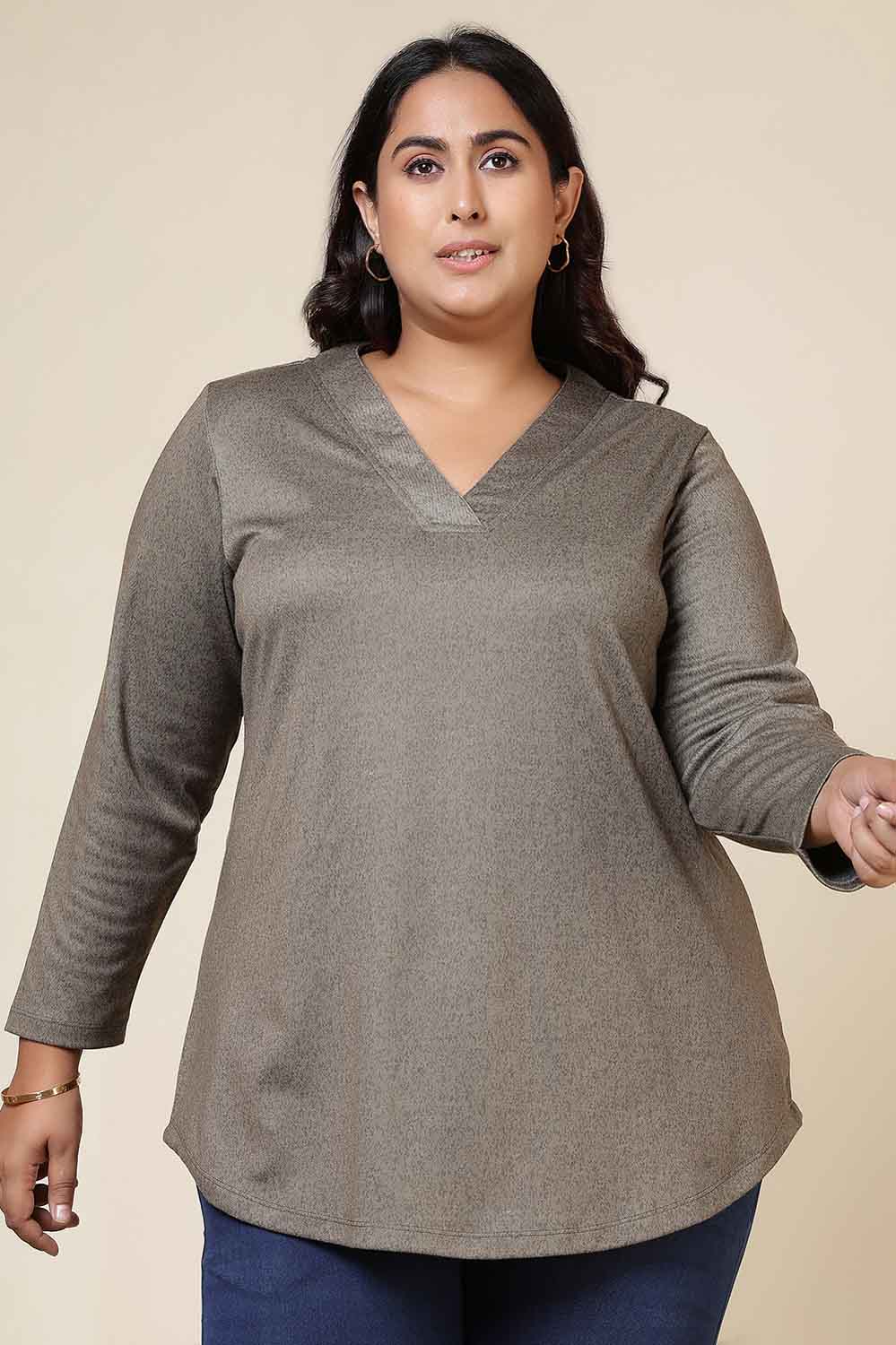 Plus Size Olive Green SnugWeave™ V Neck Top