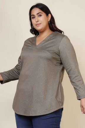 Plus Size Olive Green SnugWeave™ V Neck Top