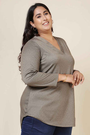 Plus Size Olive Green SnugWeave™ V Neck Top