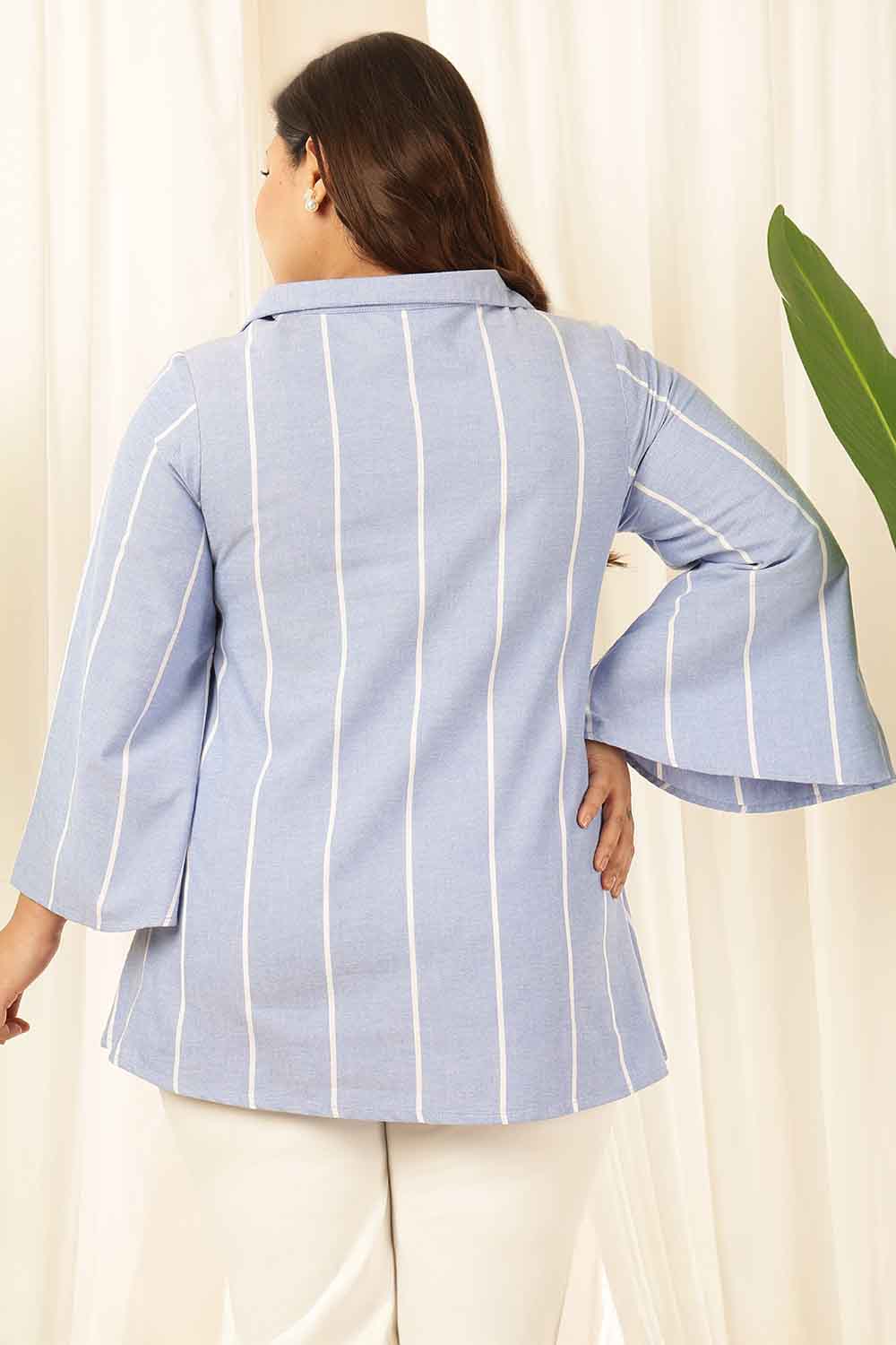 Plus Size Blue Striped Chambray Top