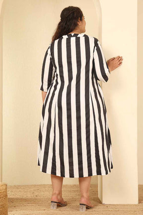 Plus Size Bold Striped Cotton Midi Dress