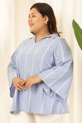 Plus Size Blue Striped Chambray Top