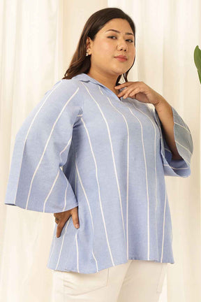 Plus Size Blue Striped Chambray Top